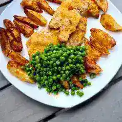 Breaded Chicken Breast with Potatoes and Peas Recipe - Rocely