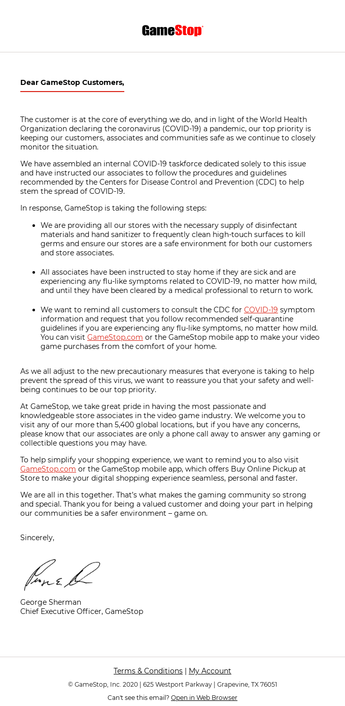 A Message To Gamestop Customers