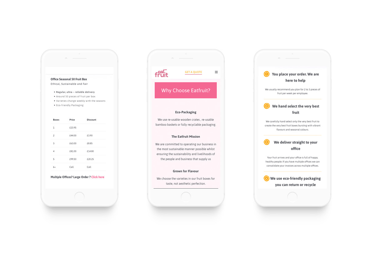 eatfruit case study three iphone views of the website
