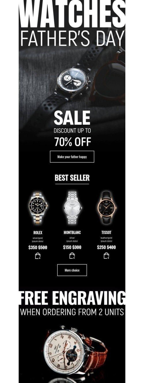 Father’s Day Email Template «Sale of watches» for Jewelry industry