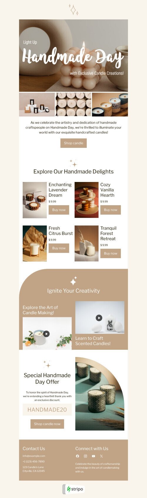 Handmade Day email template "Exclusive candle creations" for gifts & flowers industry