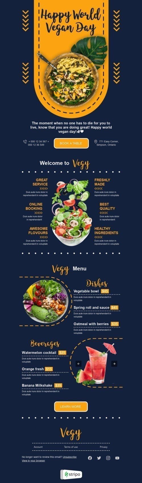 World Vegan Day Email Template «Vegan restaurant» for Restaurants industry