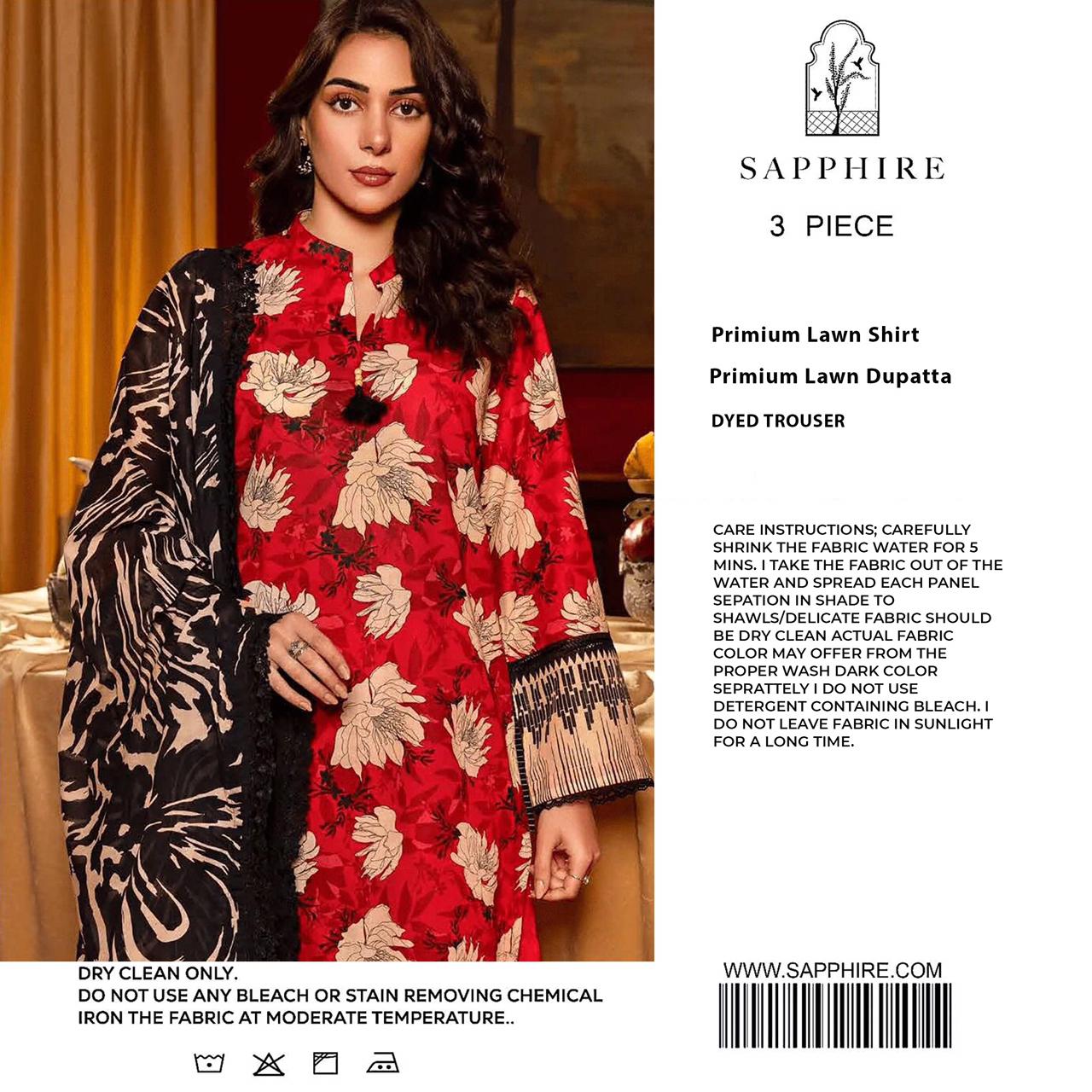 SAPPHIRE Luxury Embroidered Unstitched 3 Piece Lawn Suit – ZeenatWear360 