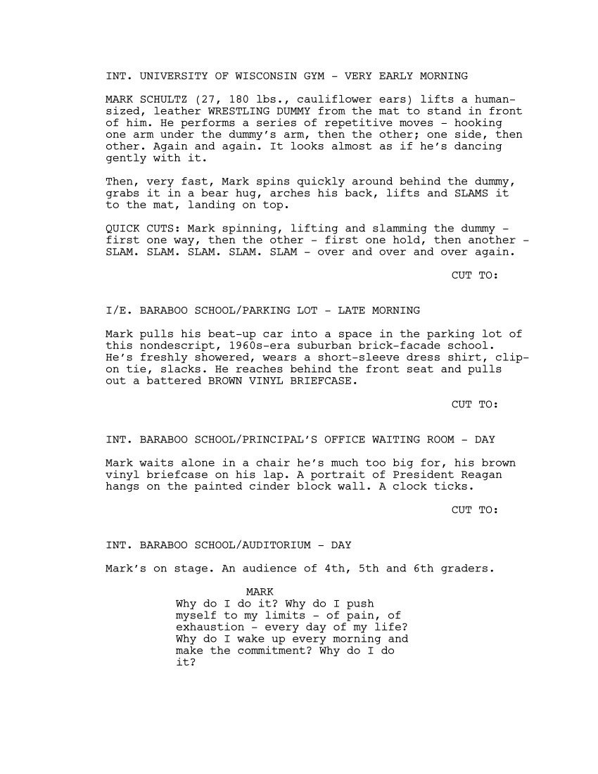 Sceneggiatura Foxcatcher - Una storia americana - Pagina uno