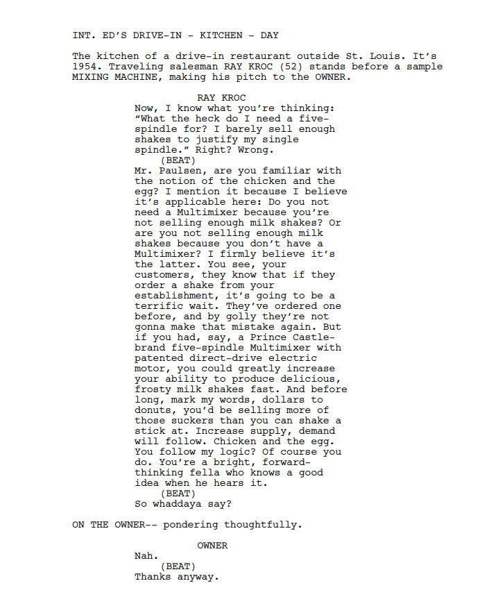 Sceneggiatura The Founder: Pagina uno