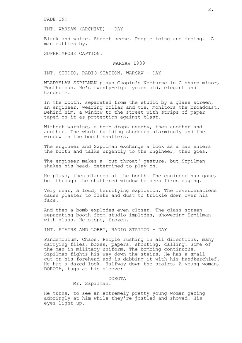 Sceneggiatura Il pianista (2002): Pagina uno