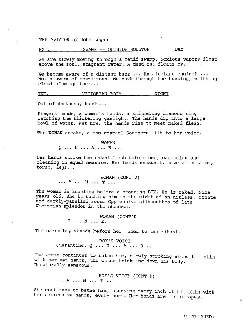 Sceneggiatura The Aviator - Pagina uno