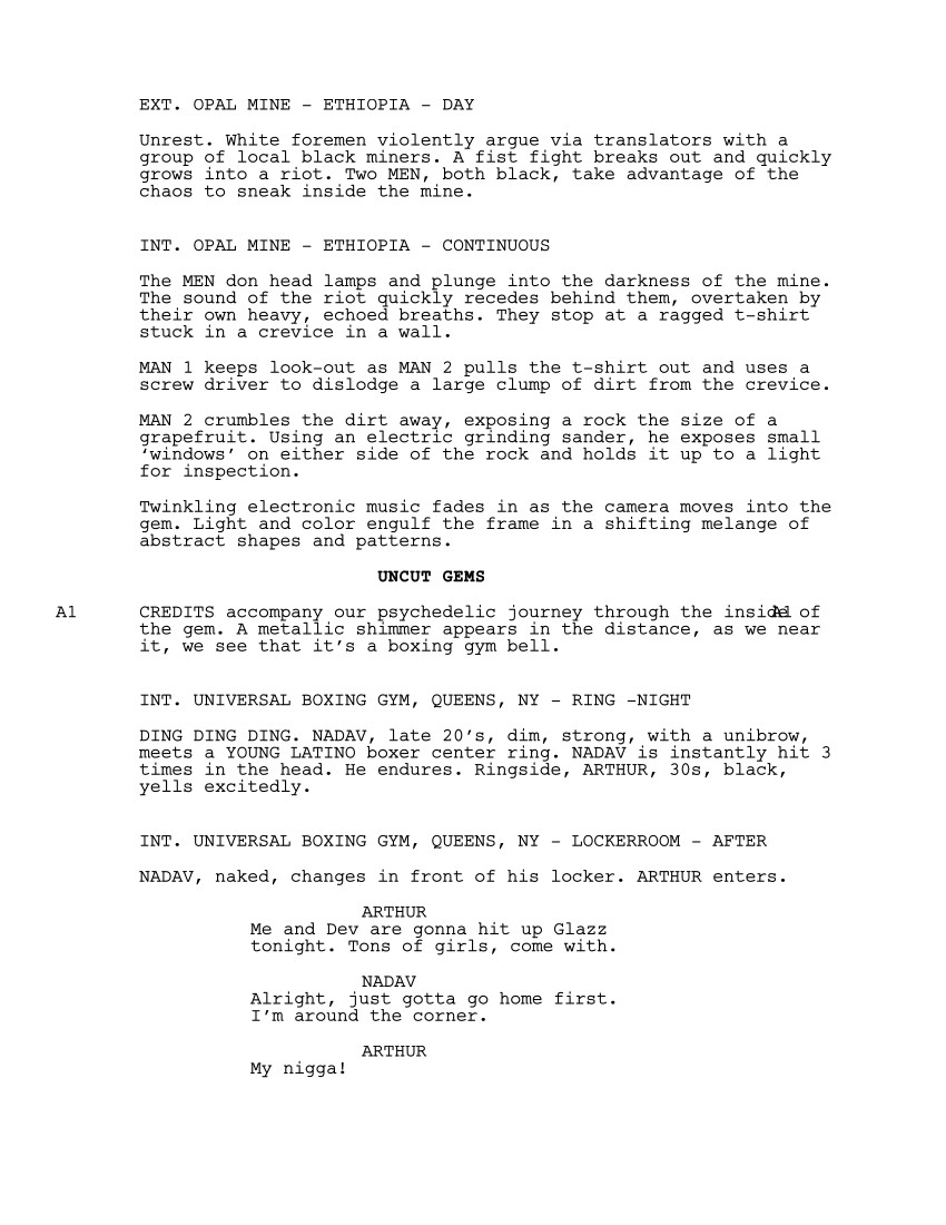 Sceneggiatura Diamanti grezzi (Uncut Gems) (2019) - Pagina uno