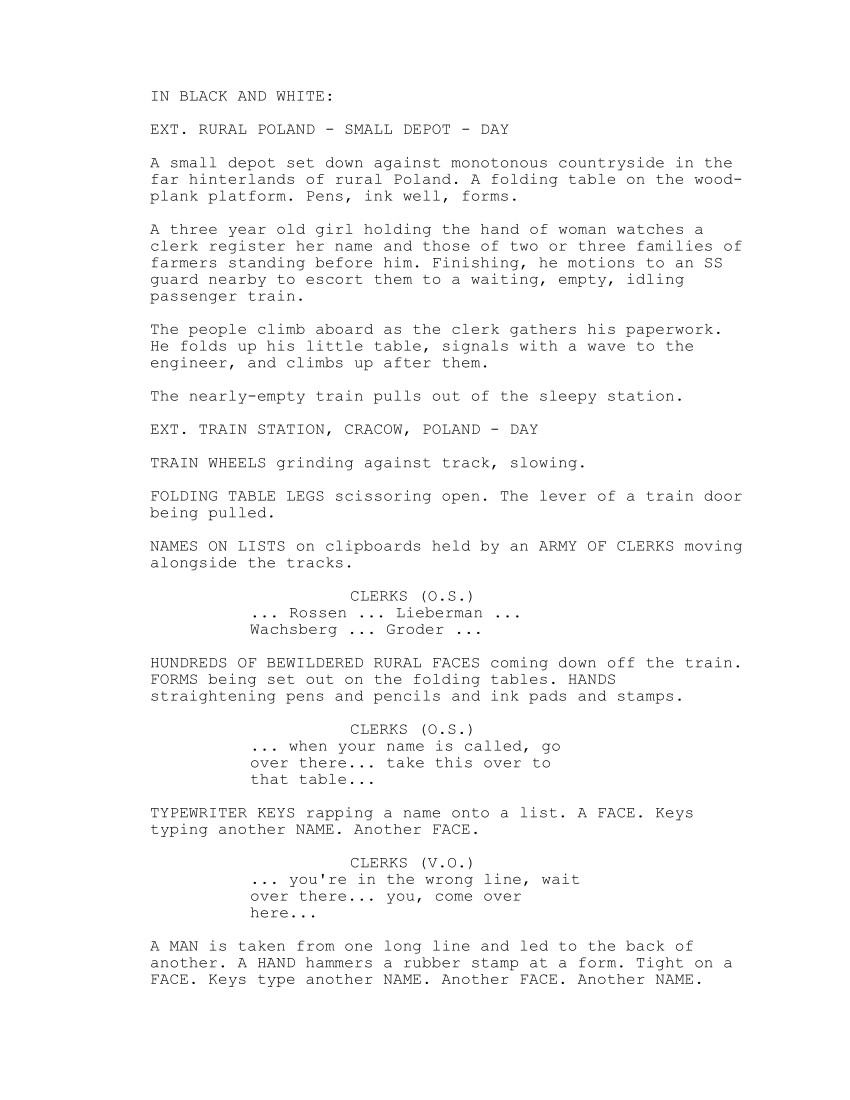Sceneggiatura Schindler's list (1993): Pagina uno
