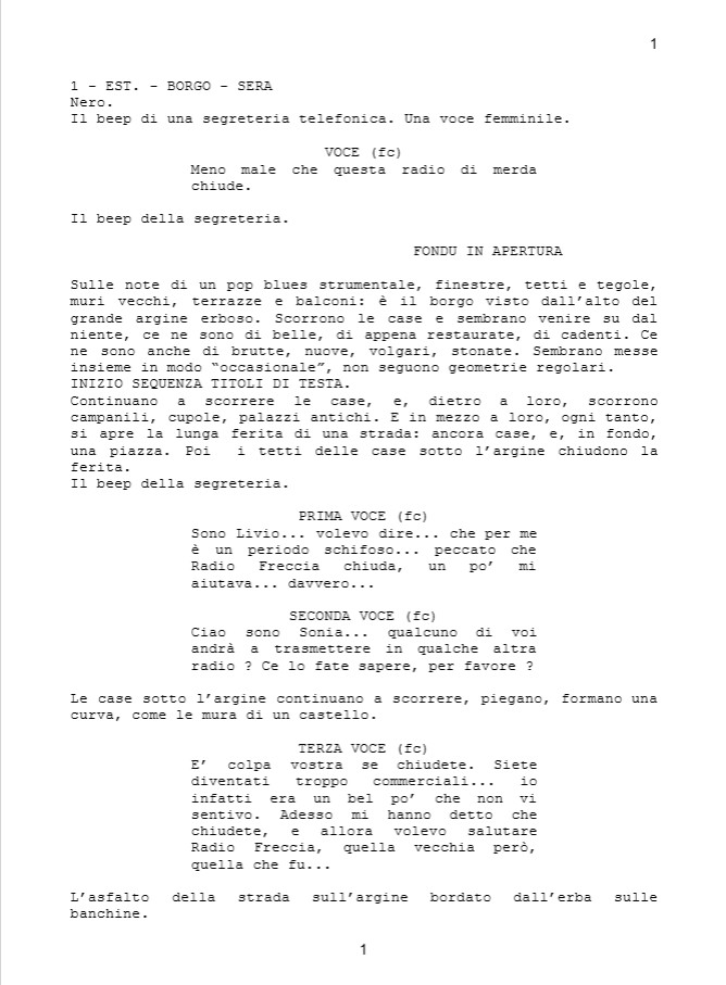 Sceneggiatura Radiofreccia (1998): Pagina uno