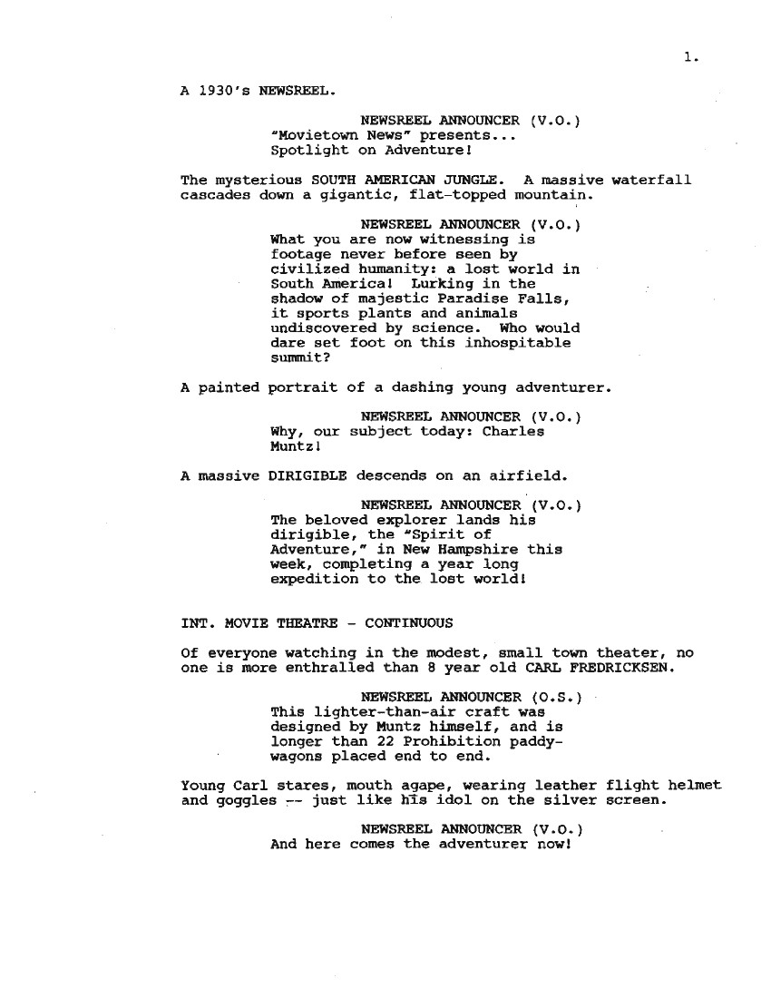 Sceneggiatura Up (2009) - Pagina uno