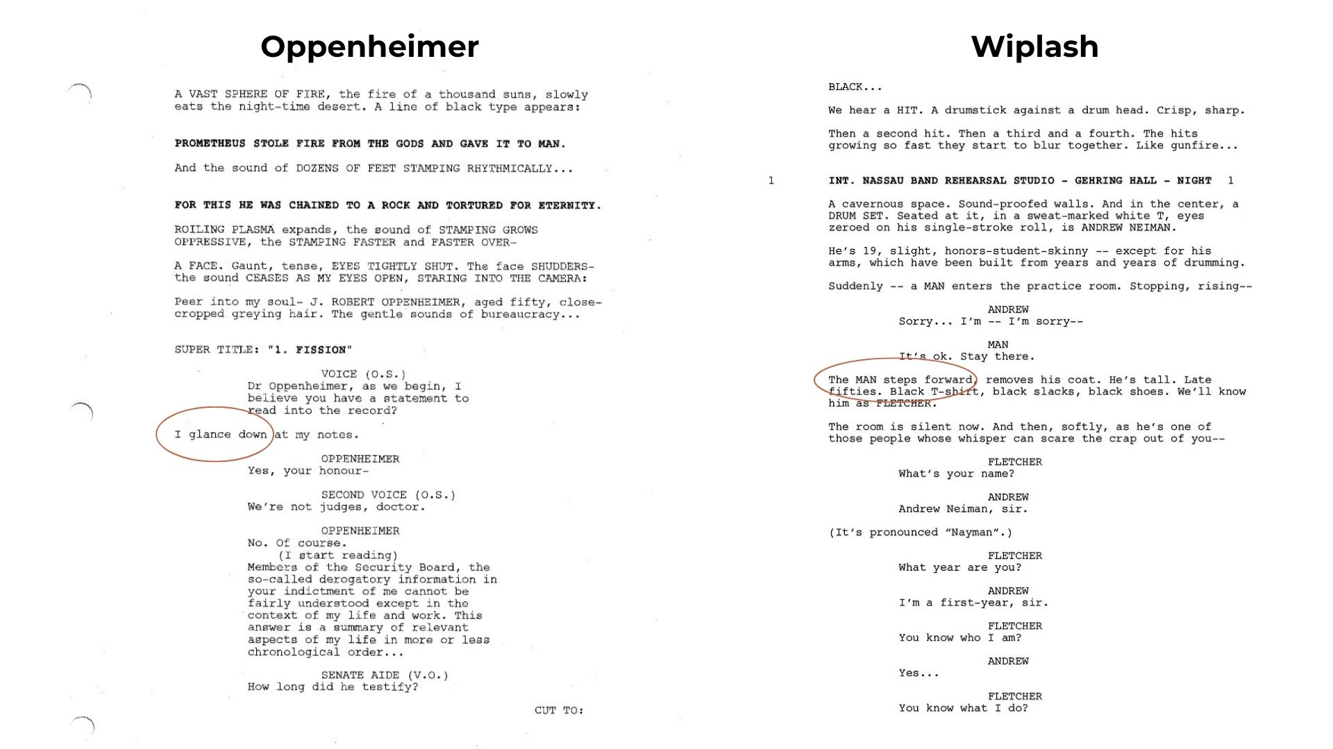 Sceneggiatura prima e terza persona singolare - Oppenheimer vs Wiplash