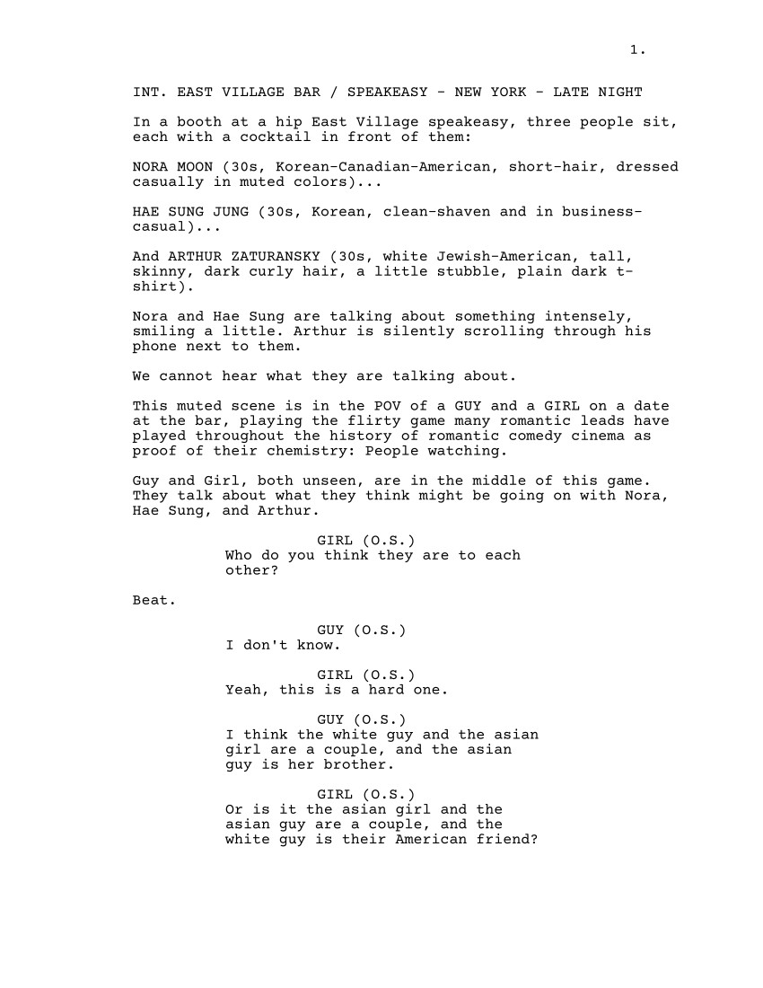Sceneggiatura Past Lives (2023): Pagina uno