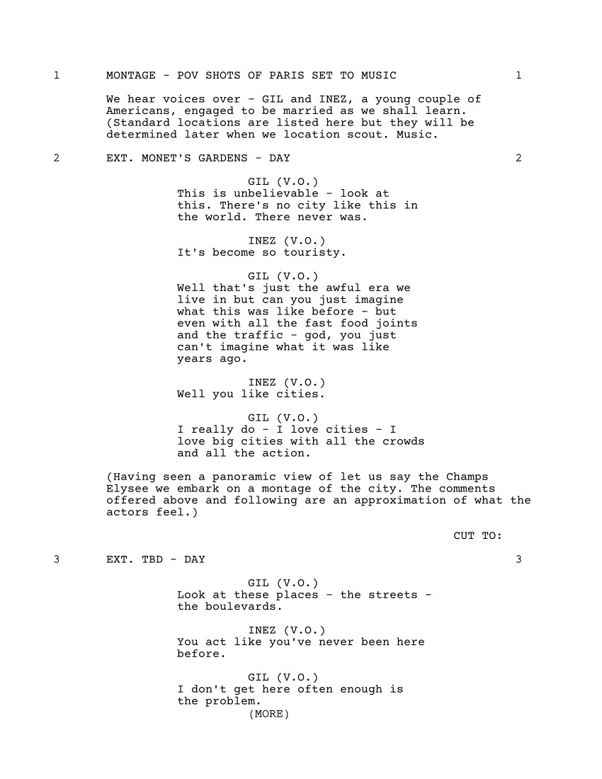 Sceneggiatura Midnight in Paris: Pagina uno