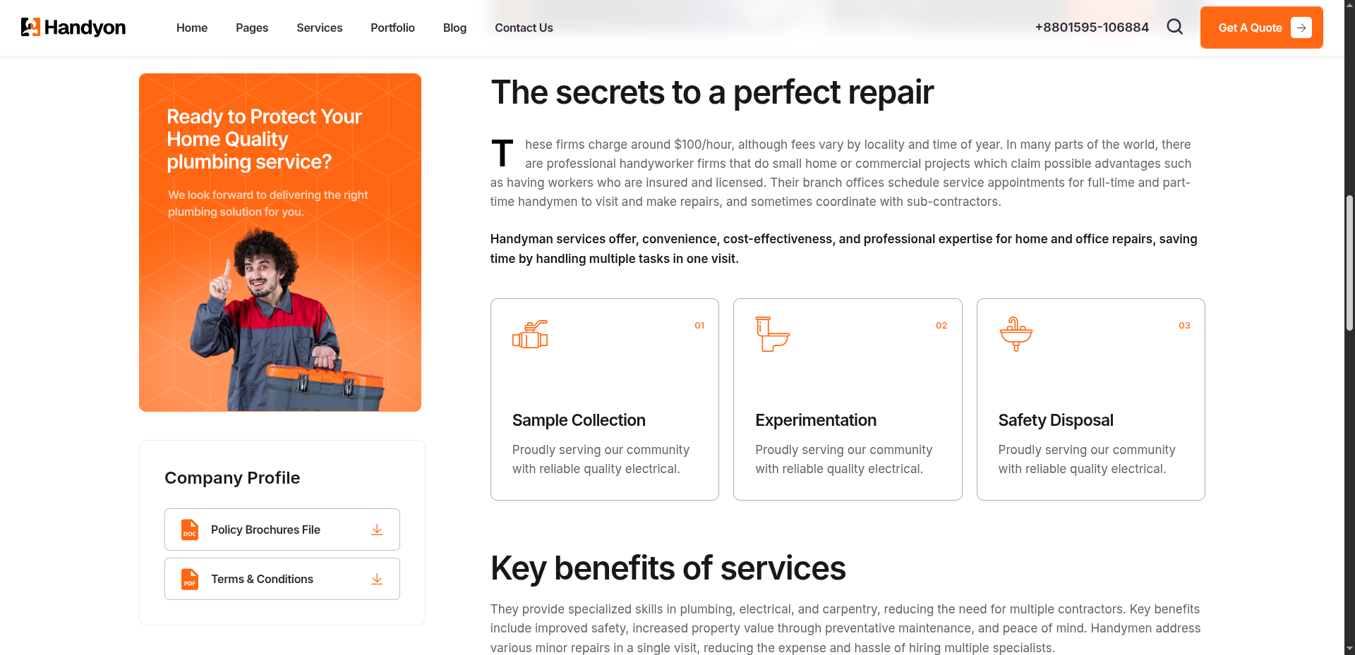Handyon Plumbing Services Website project screenshot 3
