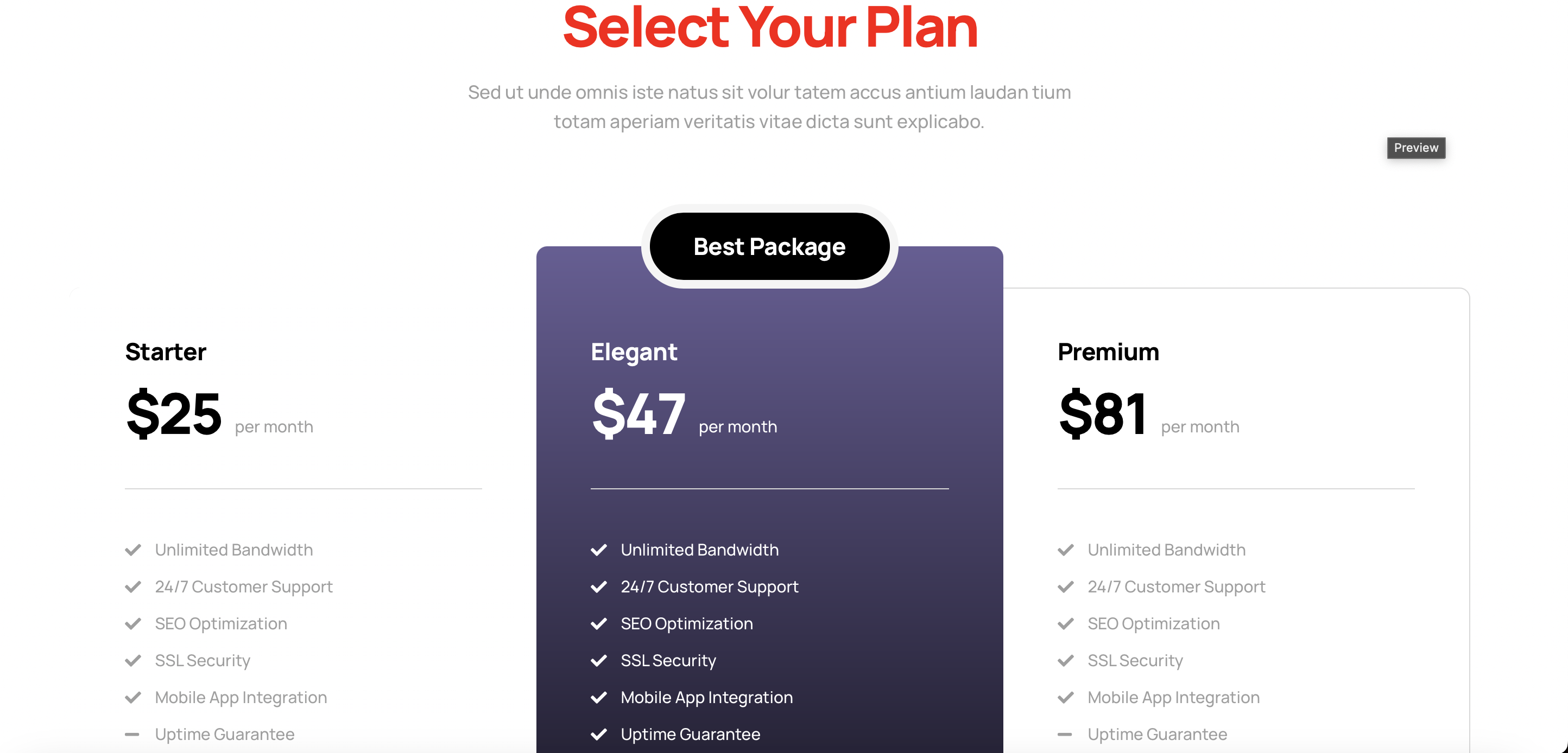 Pricing Table