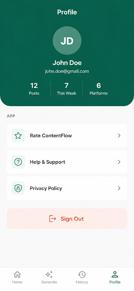 V ContentFlow AI - UI/UX Design, Mobile App Design, Mobile App Development, AI Integration, Prompt Engineering, API Development, Graphic Designing
