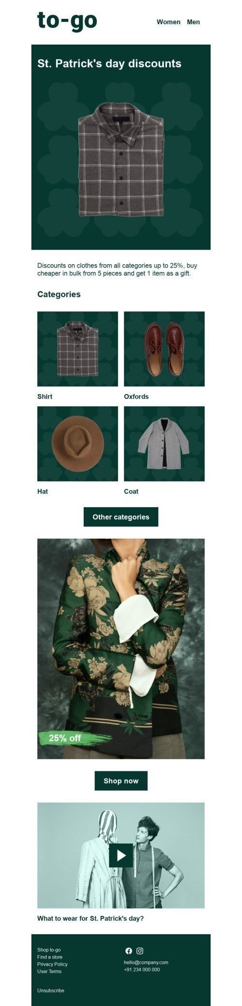 St. Patrick’s Day Email Template «Daily Discounts» for Fashion industry