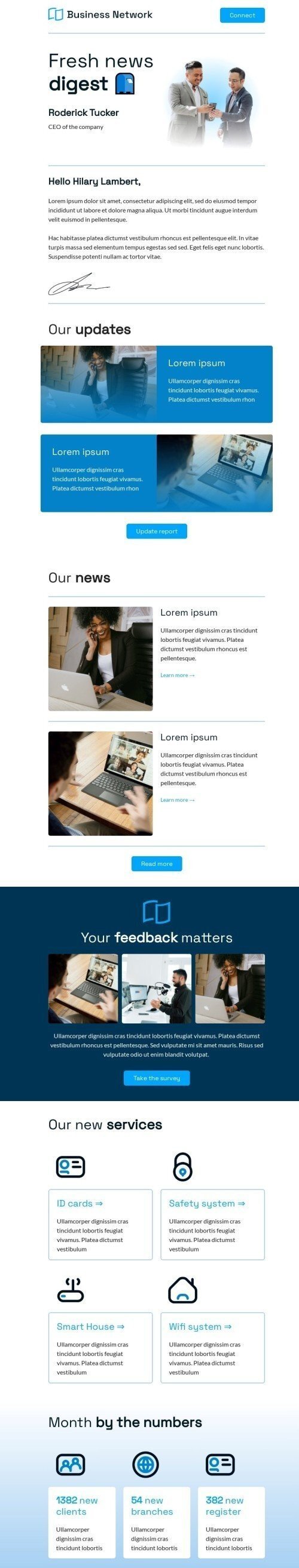 Promo email template «Fresh news digest» for business industry