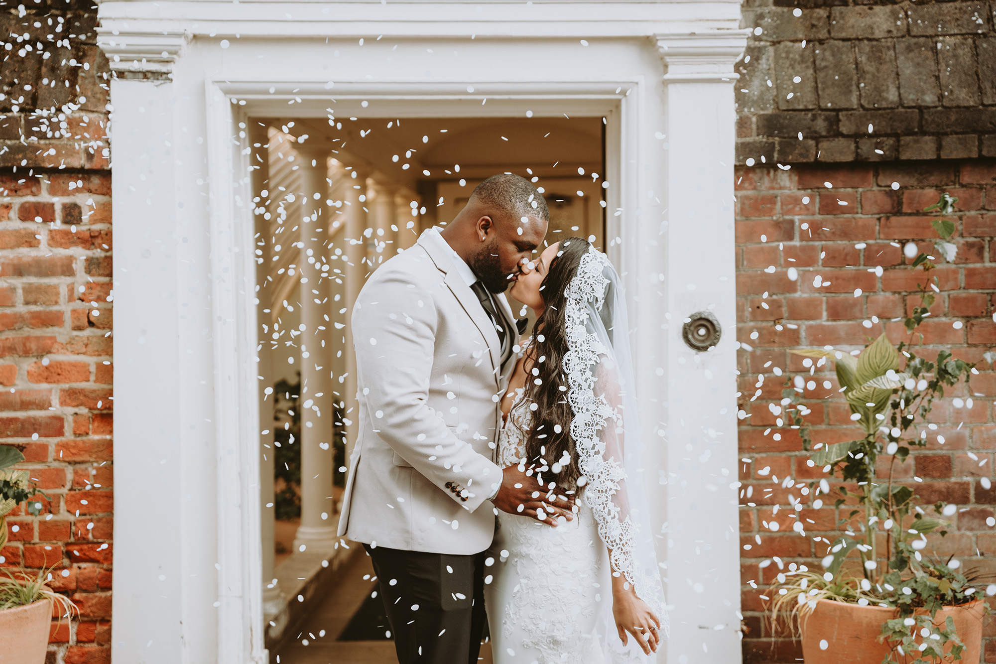 Bride and groom confetti shot