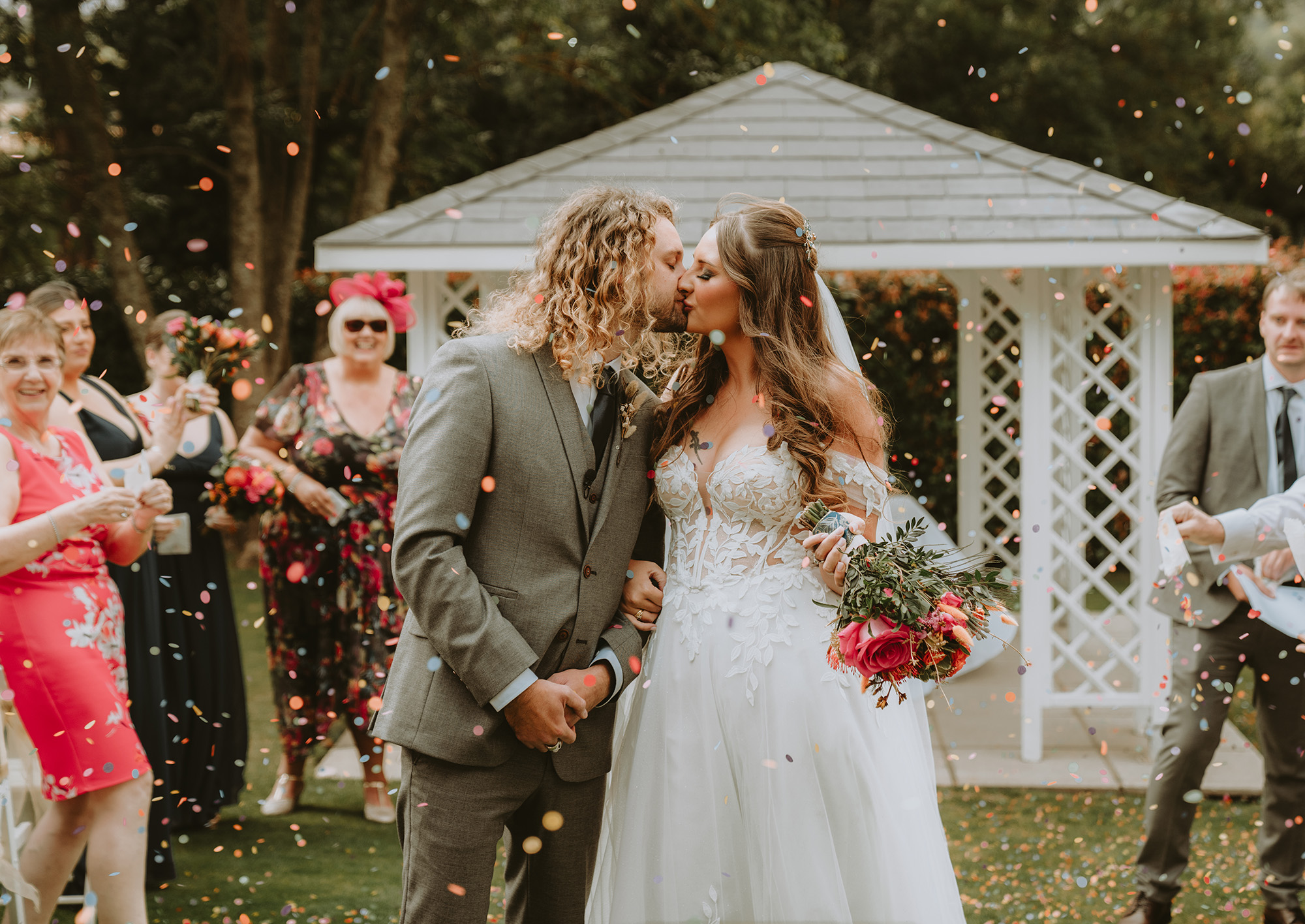 Bride and groom confetti shot