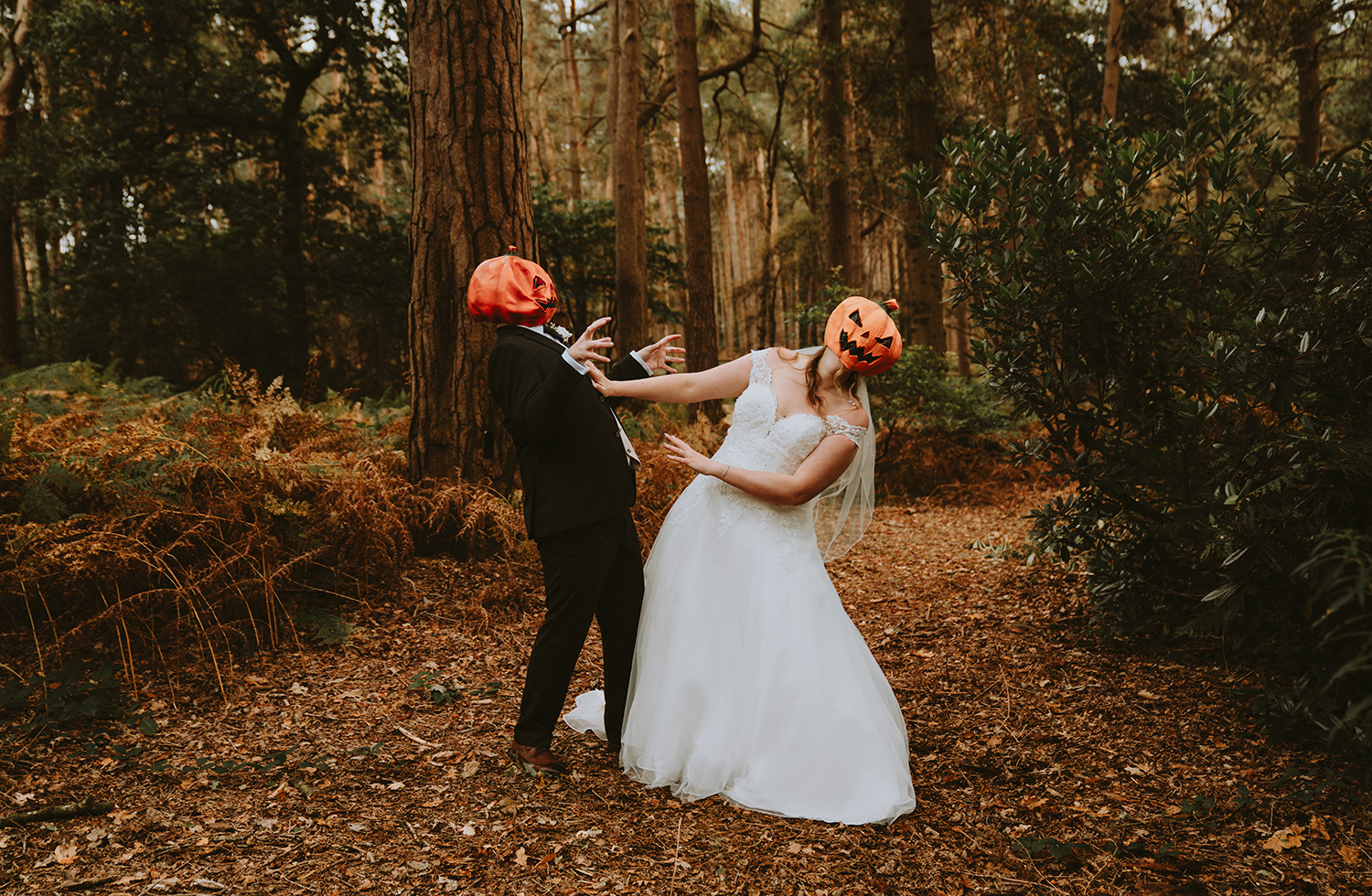 Bride and groom halloween portrait