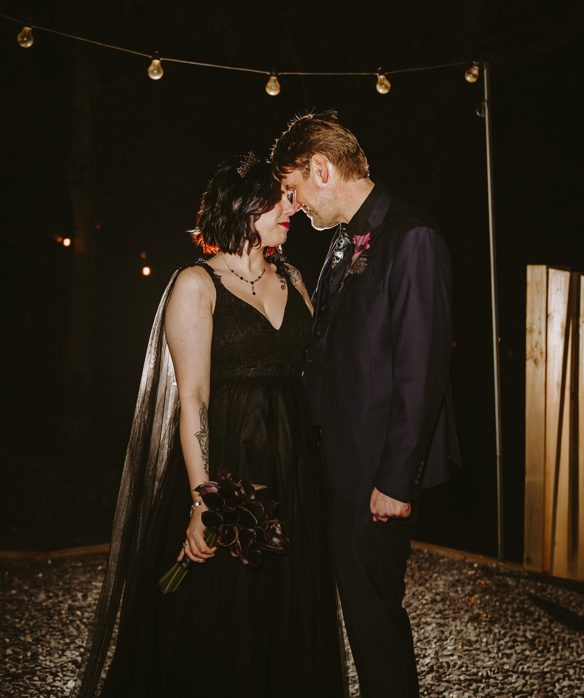 Bride and groom night time portrait