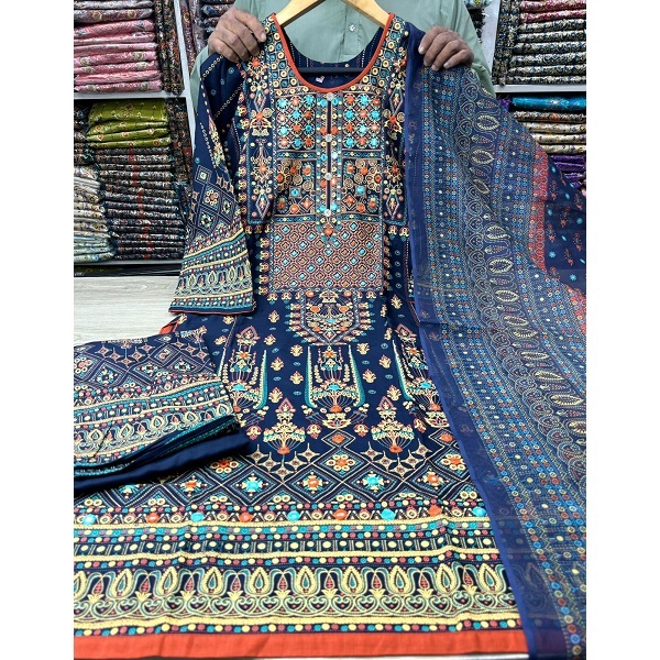 BDyana Slab Cotton Embroidery & Stone Work Threepieces | Slab Cotton Embroidery & Stone Work Threepieces Size: 36-46 Fabrics: Cotton Color: Black Work: Embroidery Work