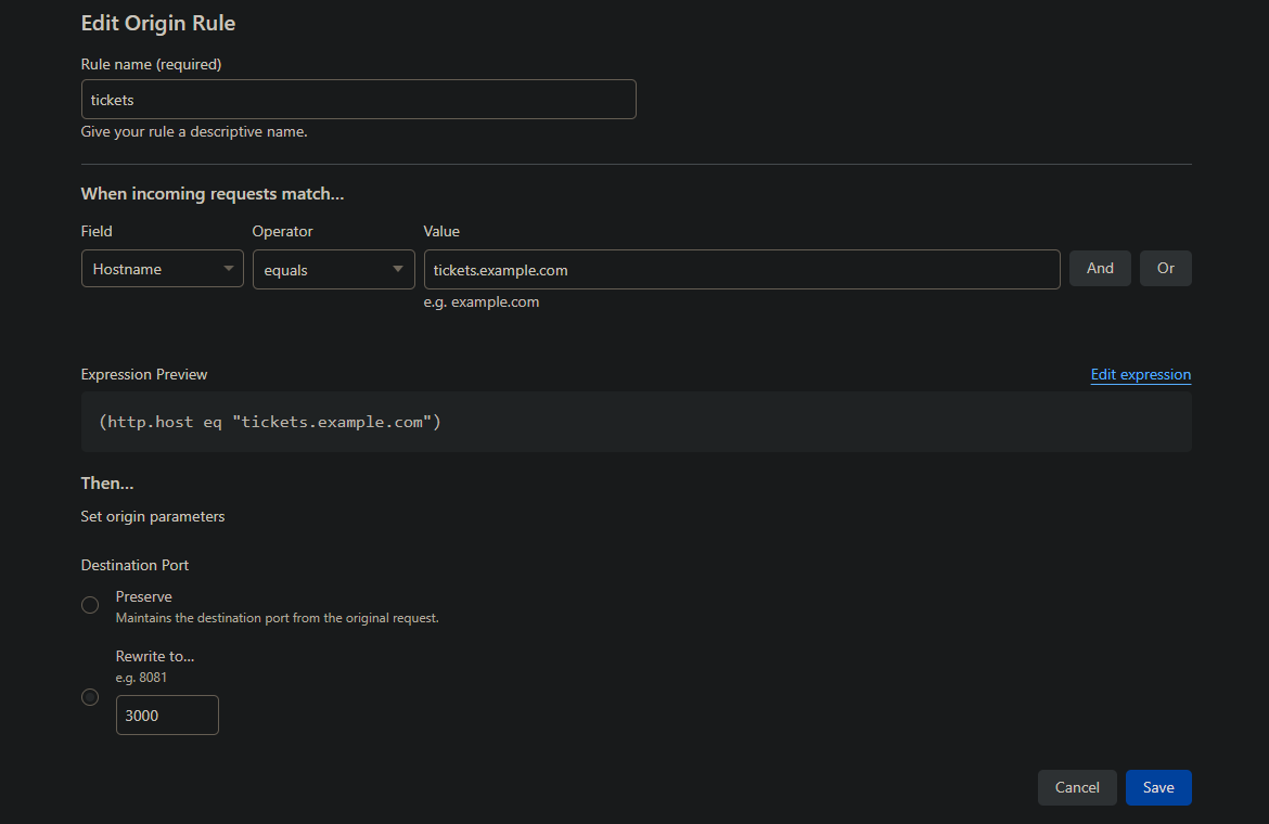 Then add an origin rule to change the port cloudflare developers