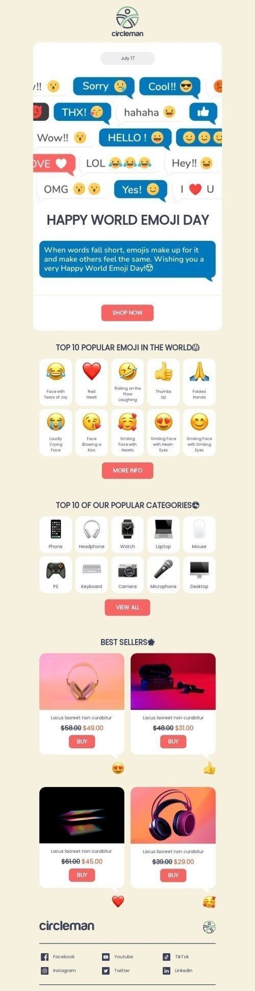 World Emoji Day Email Template "Top 10 popular emoji" for Gadgets industry