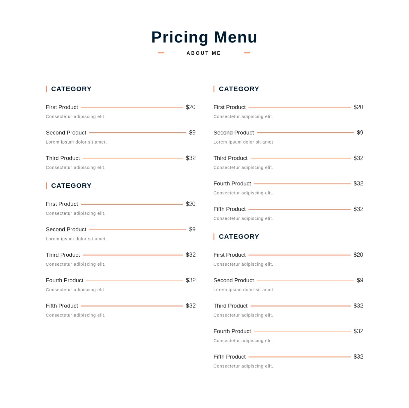 Pricing Menu 10