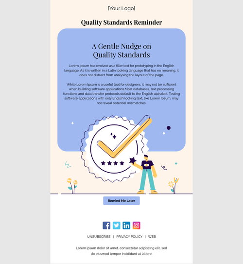Quality Standards Reminder Email Email Template