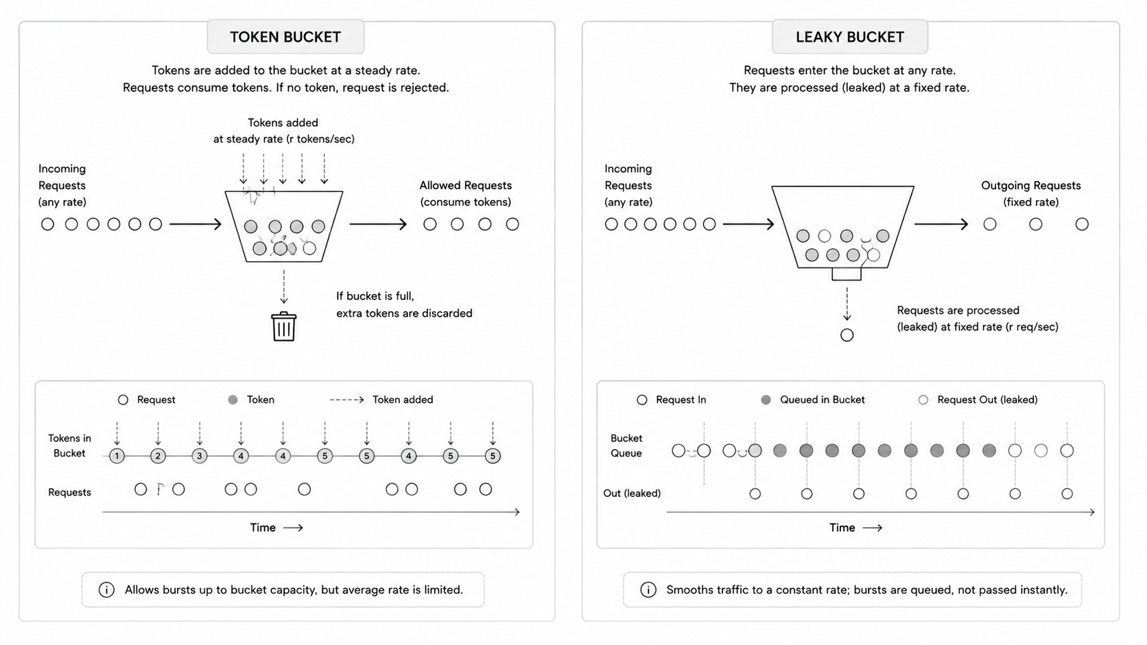 Token bucket vs leaky bucket