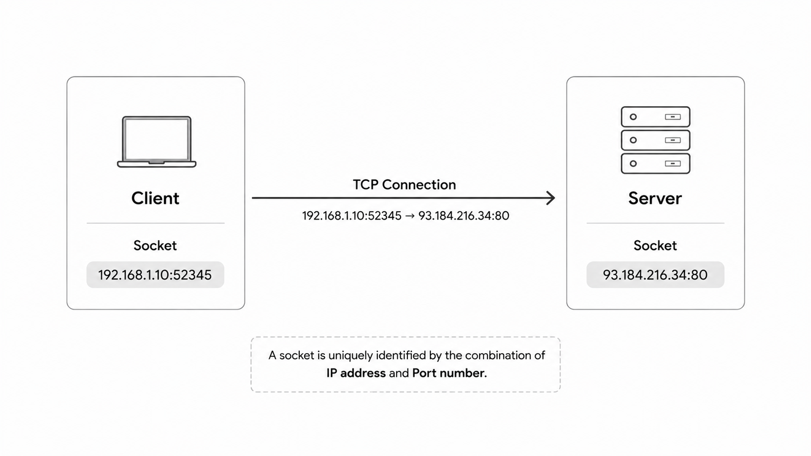 Socket connection IP and port diagram