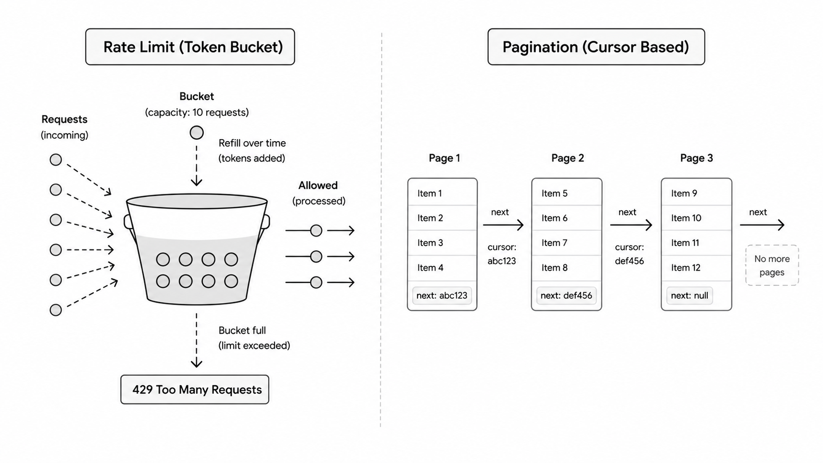 Rate limiting and cursor pagination diagram