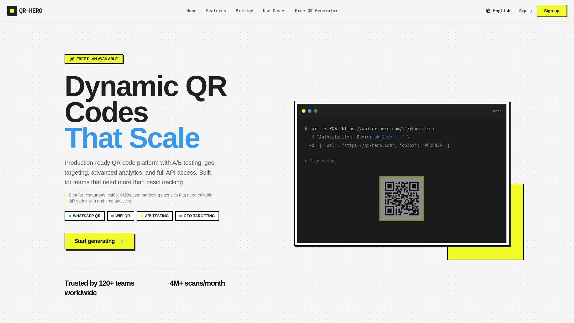 Dynamic QR code generator with analytics for real-time tracking.