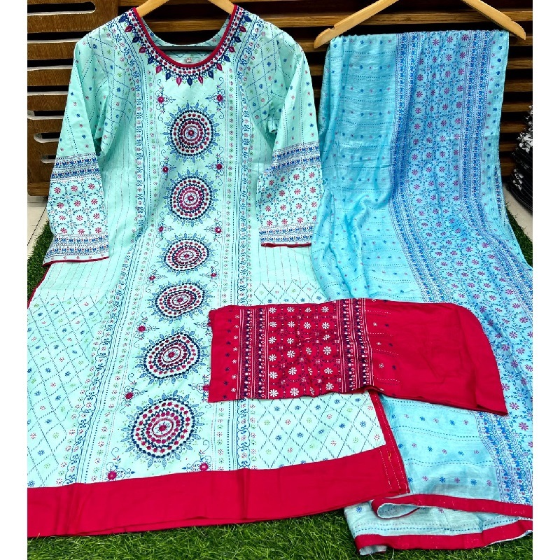 Slab Cotton Embroidery Work Light Blue Color Threepieces - Slab Cotton Embroidery Work Light Blue Color Threepieces