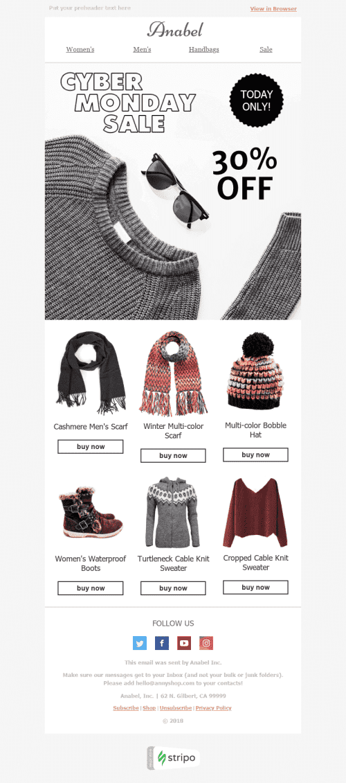 Christmas Email Template "Warm Clothes" for Fashion industry