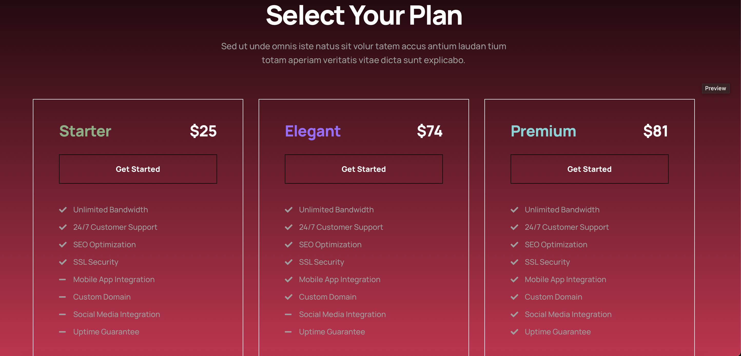 Pricing Table