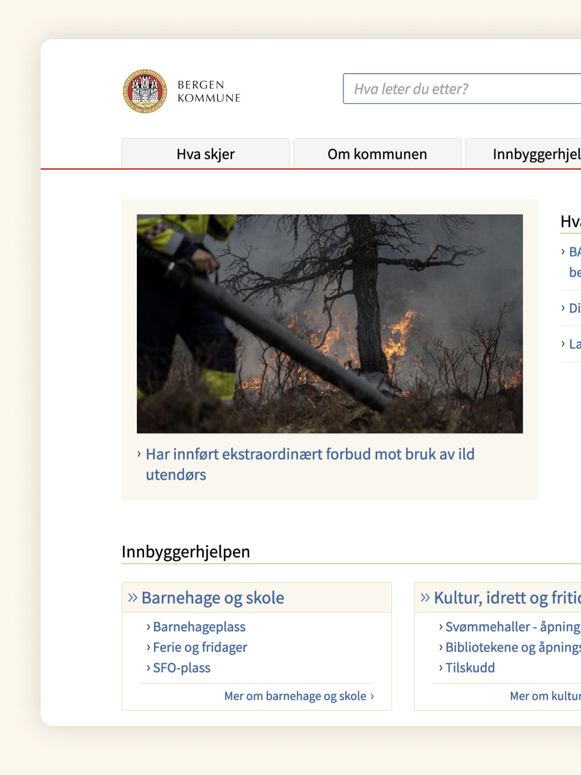 Website for the municipality of Bergen, Norway