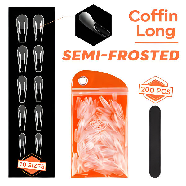200 pcs. Semi-Frosted Coffin Full Cover Nail Tips - Premium product from Modelones collection