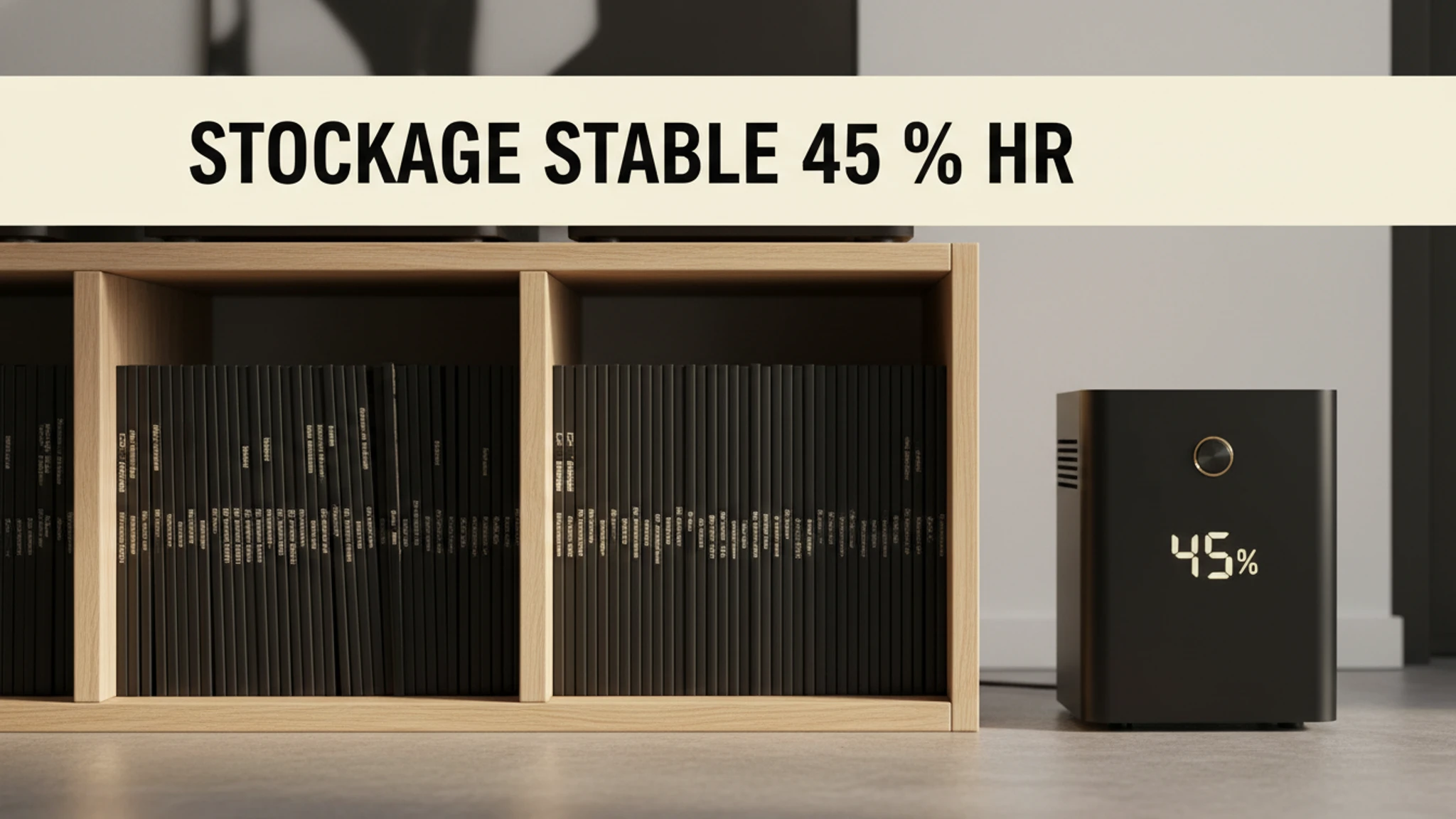 Stockage vinyle sous-sol québécois étagère verticale déshumidificateur