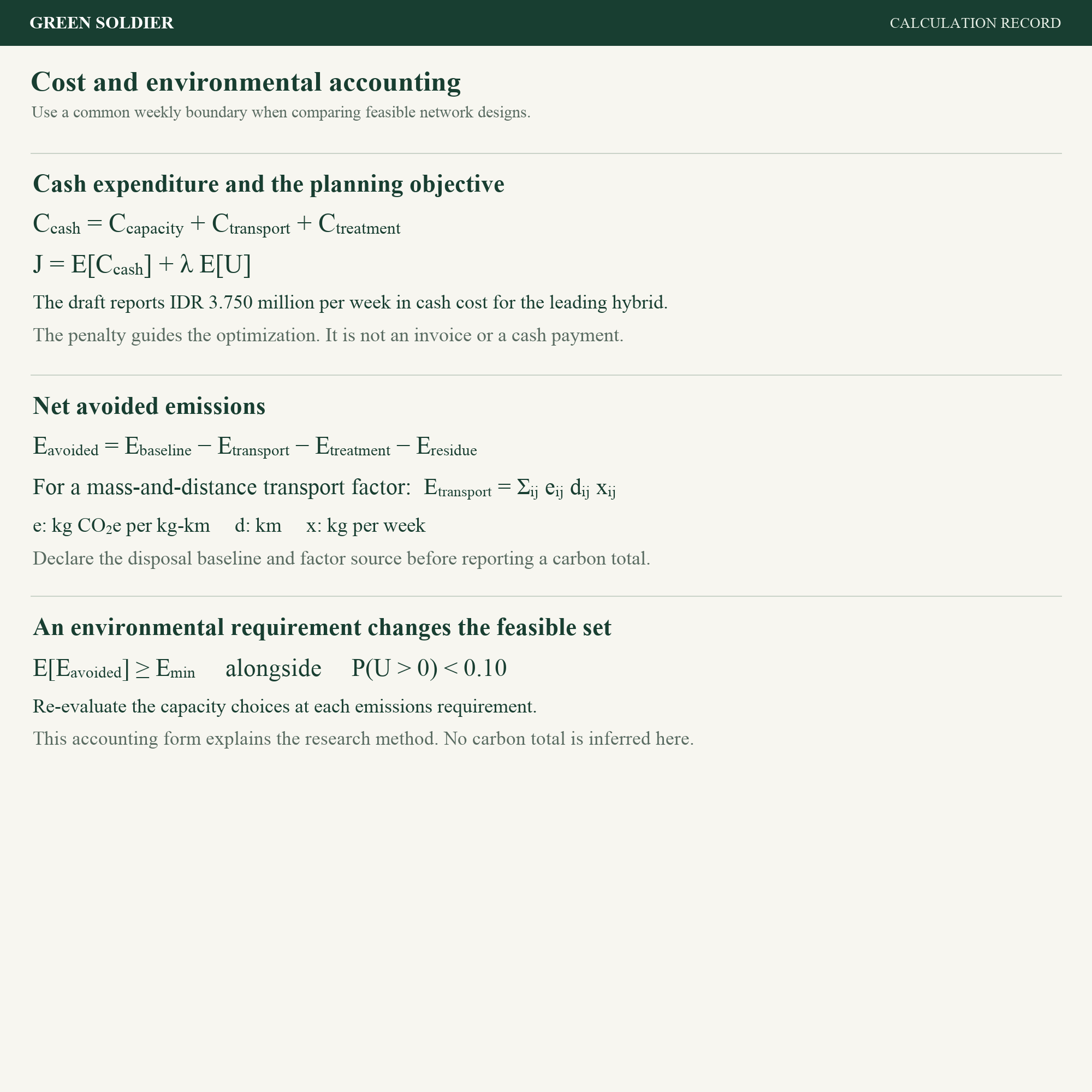 Cost and environmental accounting
