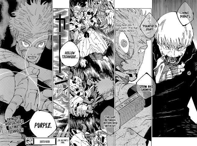 Yuta (Gojo's Body) firing his mentor's hollow purple technique against sukuna