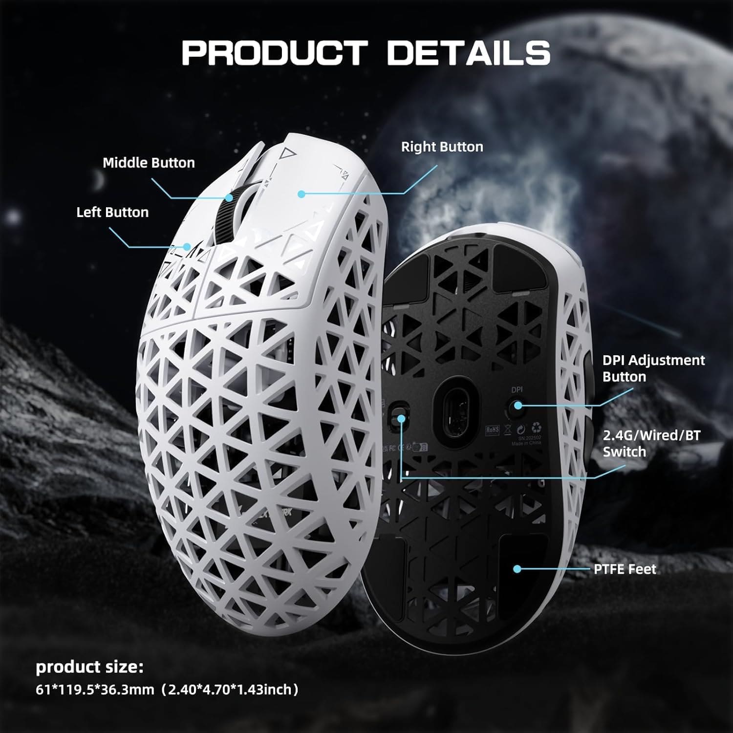 Attack Shark R5 Ultra Wireless PAW3950MAX White thumbnail 3