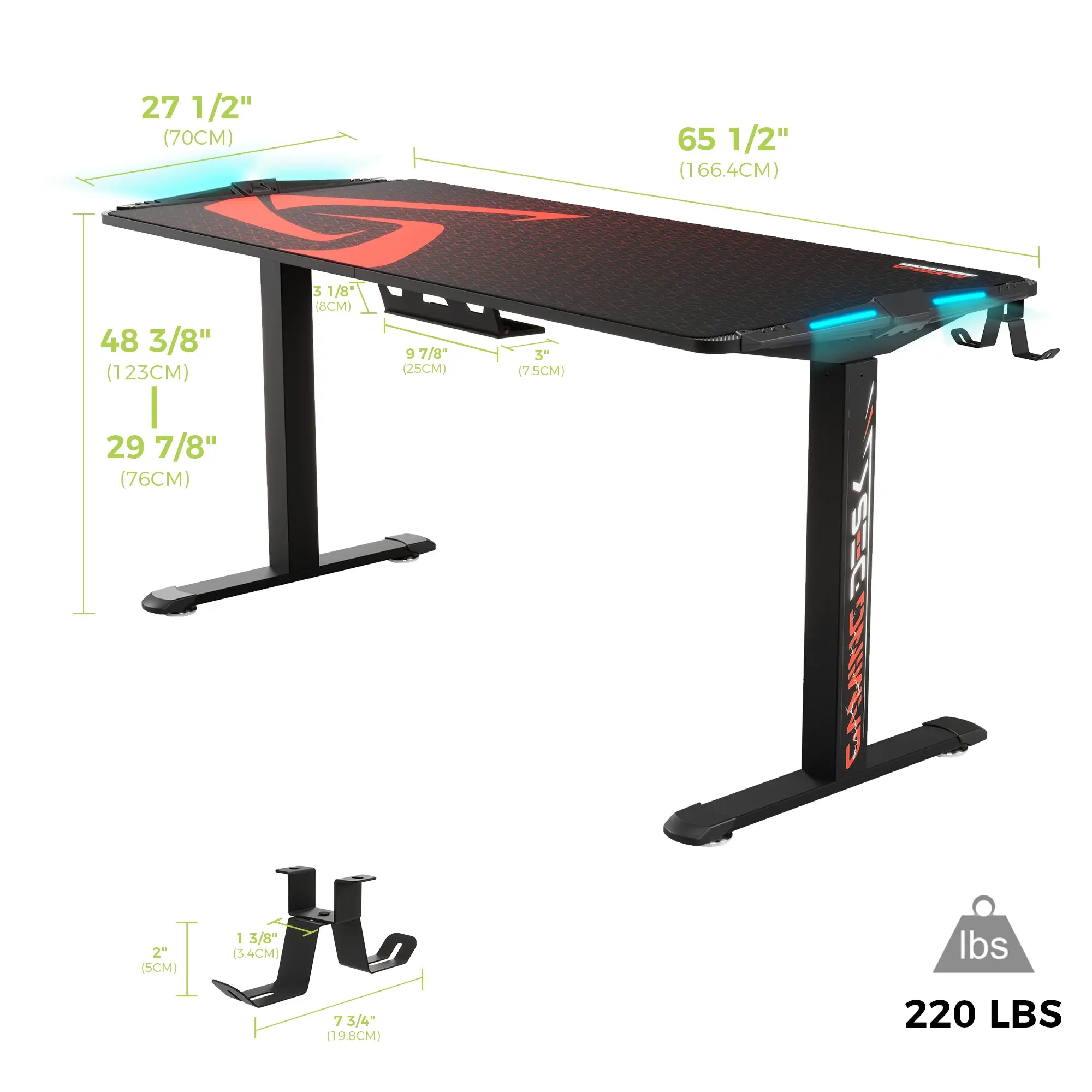 Eureka Ergonomic EGD-62 RGB Electric Standing Gaming Desk thumbnail 5