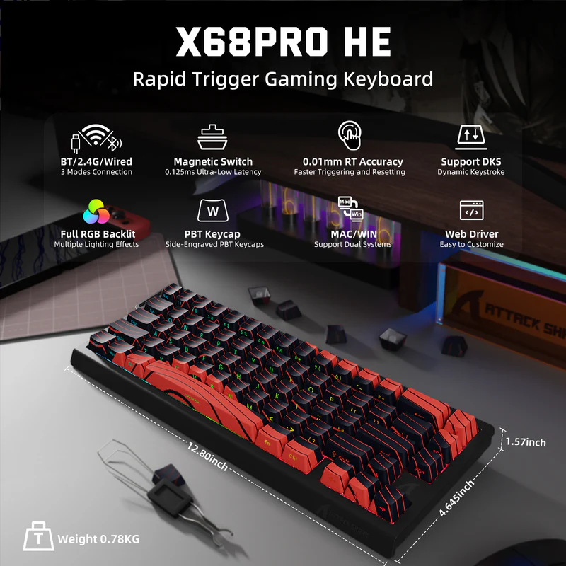 ATTACK SHARK X68PRO HE Red Wireless thumbnail 2