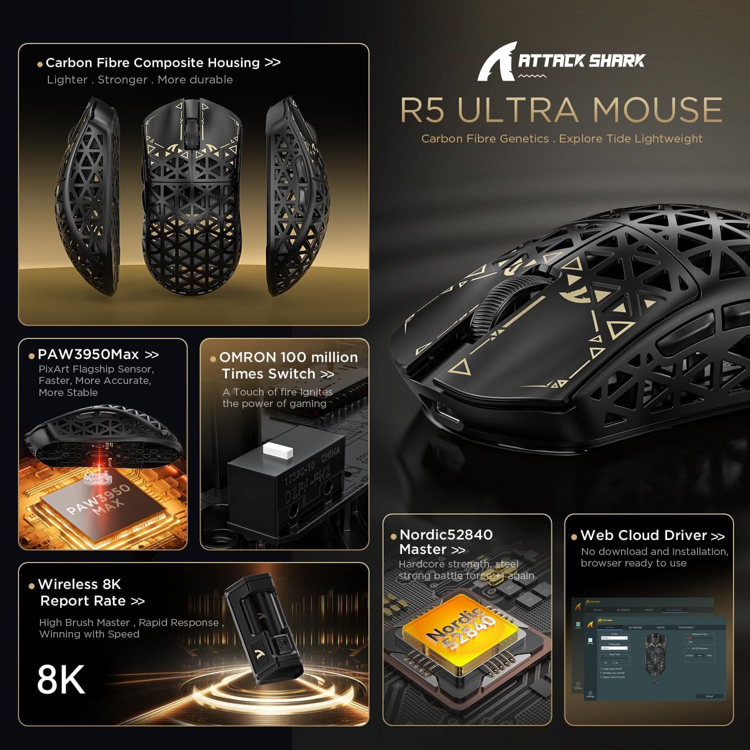 Attack Shark R5 Ultra Wireless PAW3950MAX Black thumbnail 3