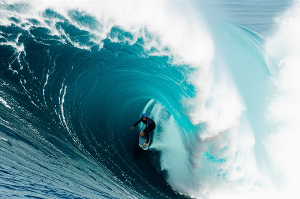 big wave surfing - A surfer wearing a helmet and impact vest paddles a large gun surfboard preparing for a huge wave