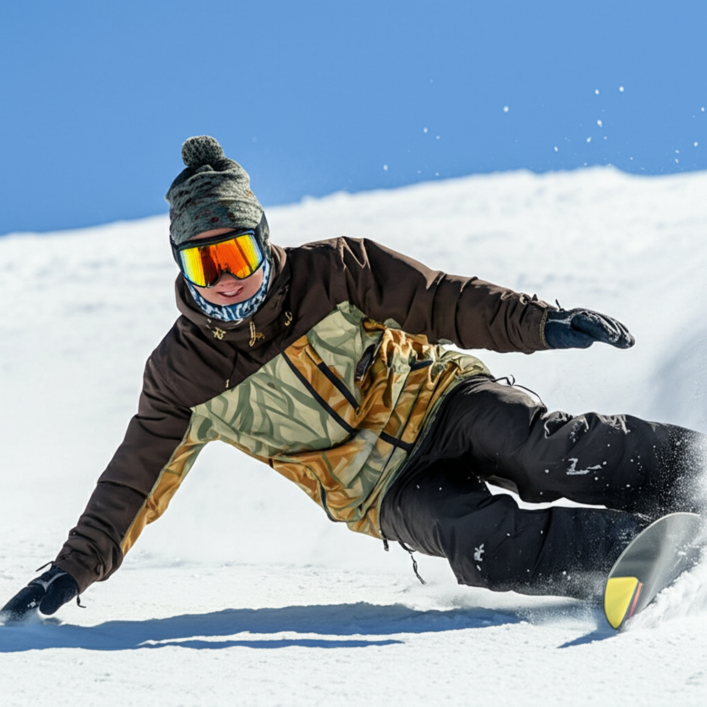 best otg snowboard goggles - Image of a snowboarder confidently carving down a 